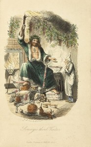 Scrooge's third visitor (wearing green) in Dickens's A Christmas Carol, a Victorian representation of Father Christmas