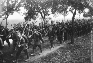 German infantry on manoeuvres in preparation for war.